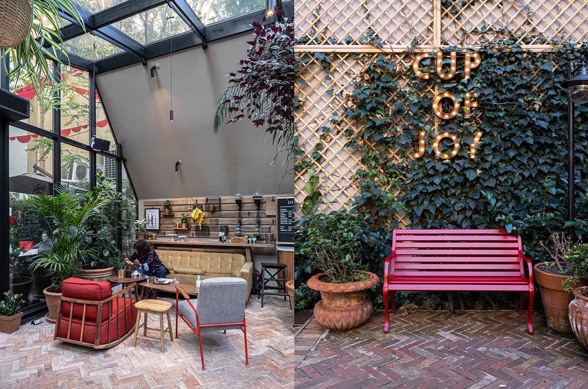 The coffee bar and green decor at Cup of Joy Nişantaşı