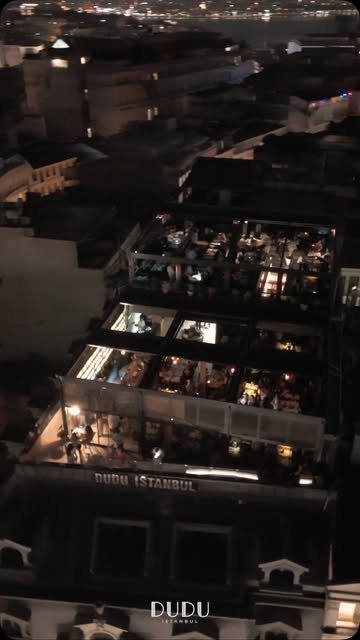 The Dudu Istanbul rooftop seen from outside at night