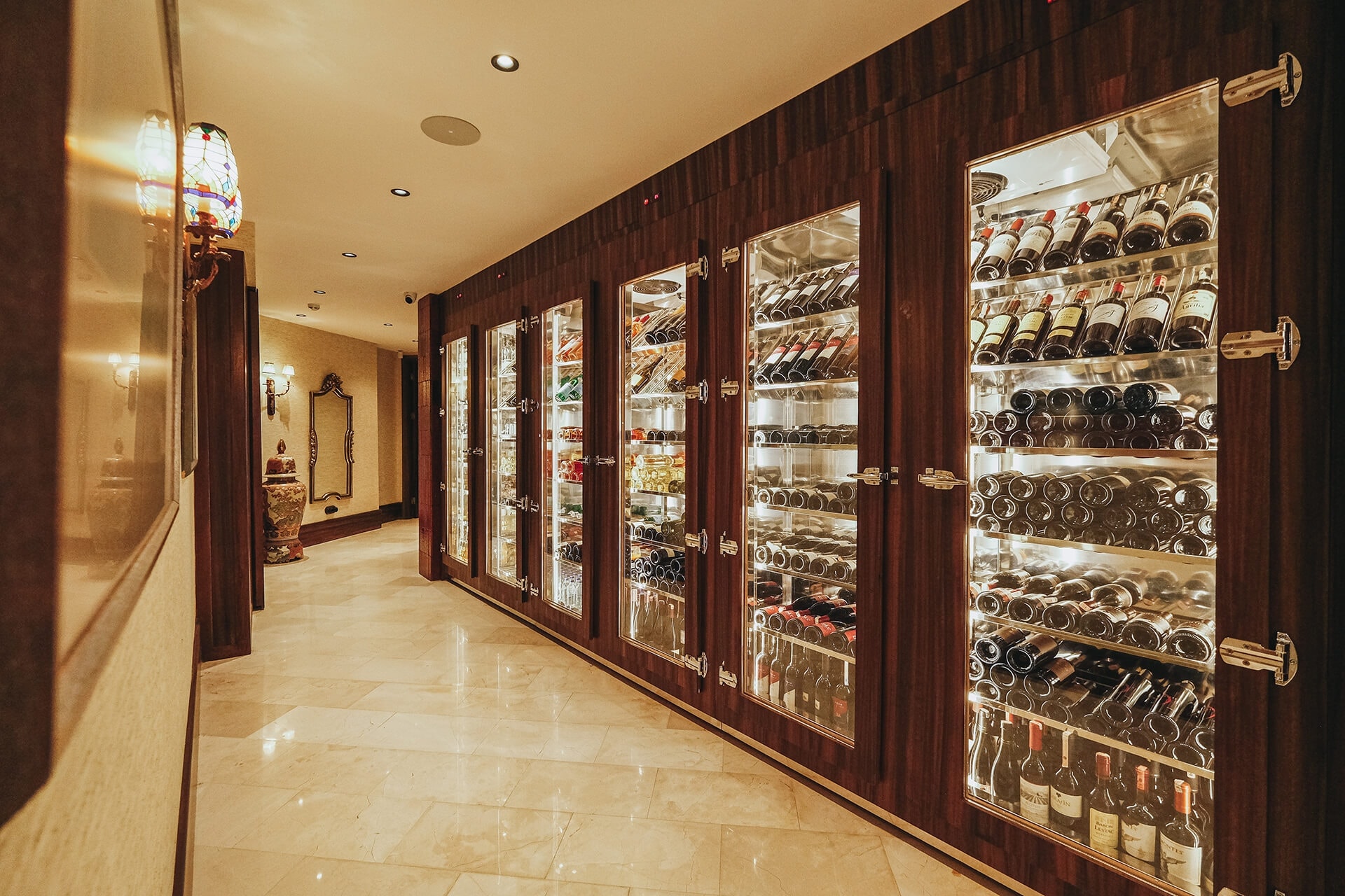 Hunkar's wine corridor and dining-room entrance