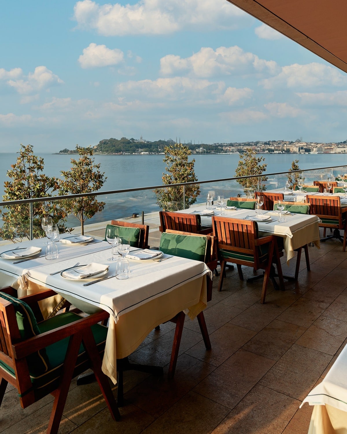 a view of the food and setting at liman istanbul