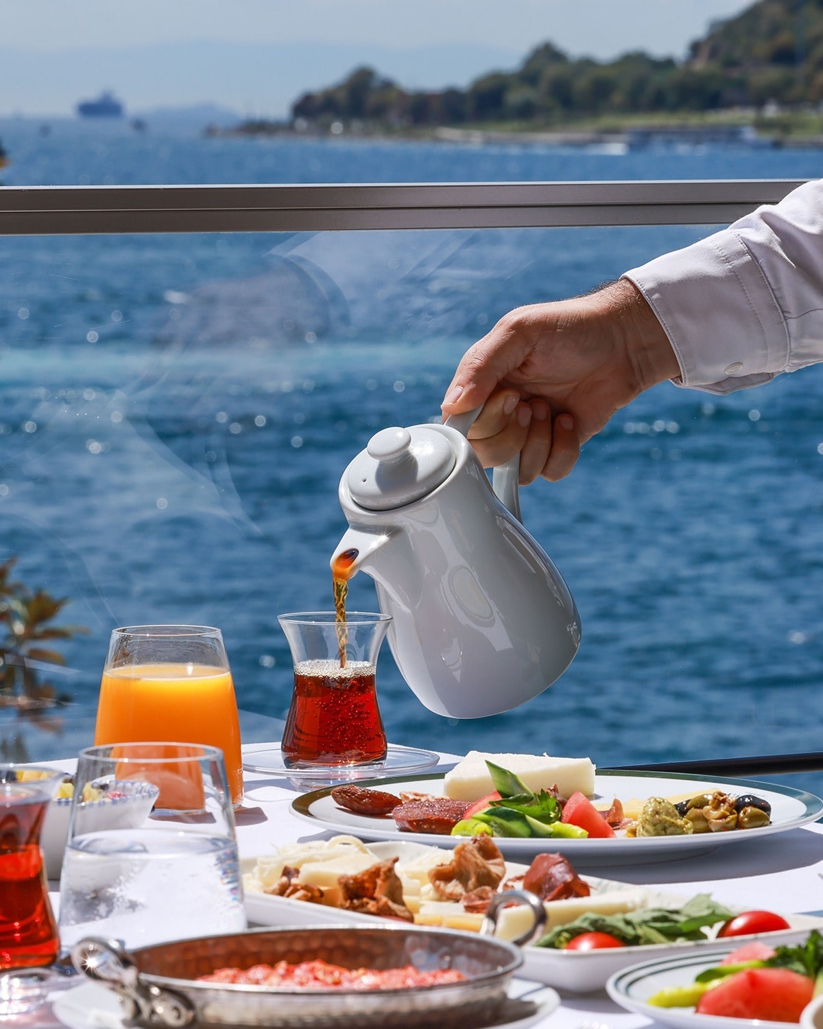 a view of the food and setting at liman istanbul