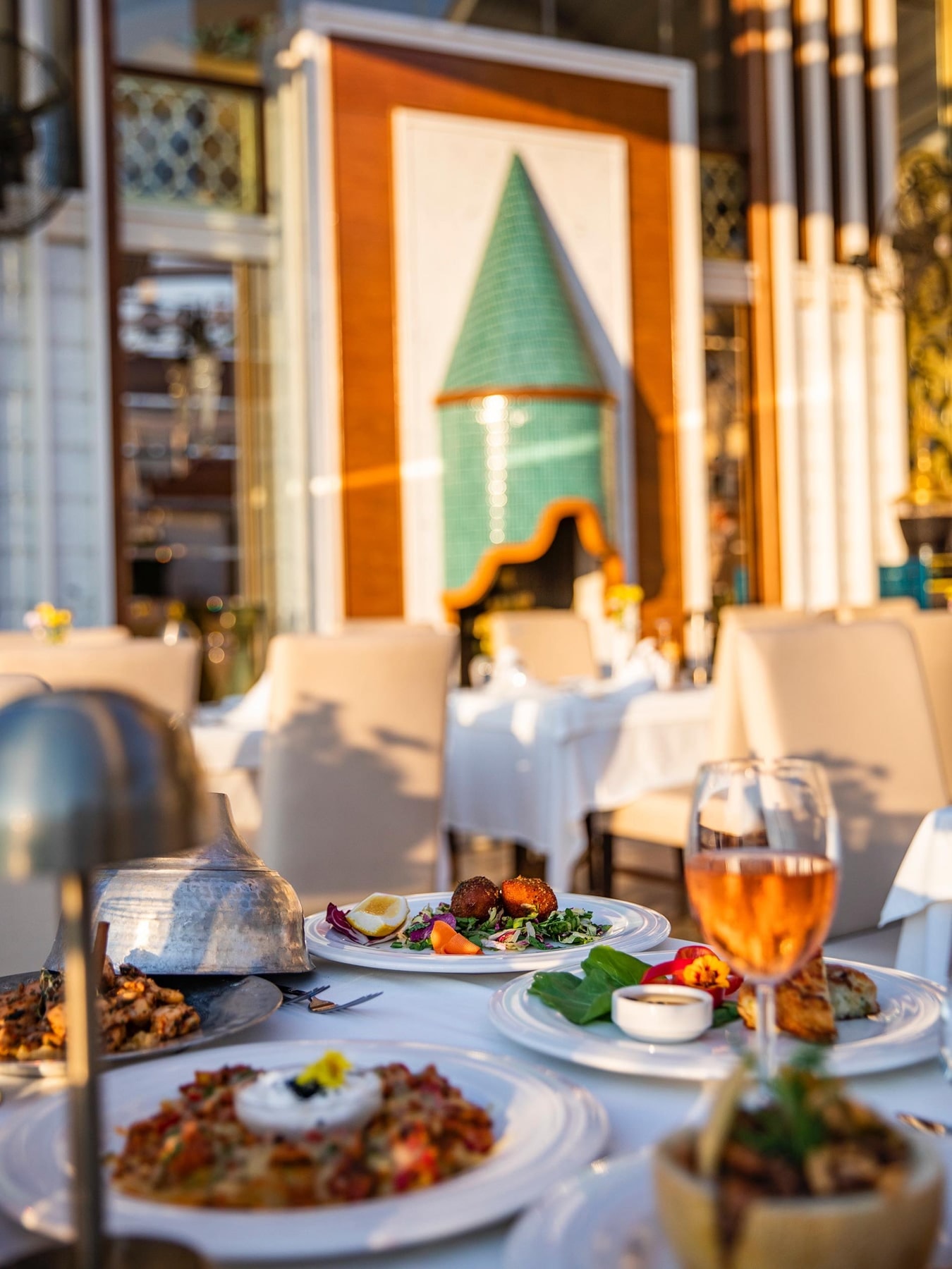 Matbah's terrace opening onto the historic cityscape