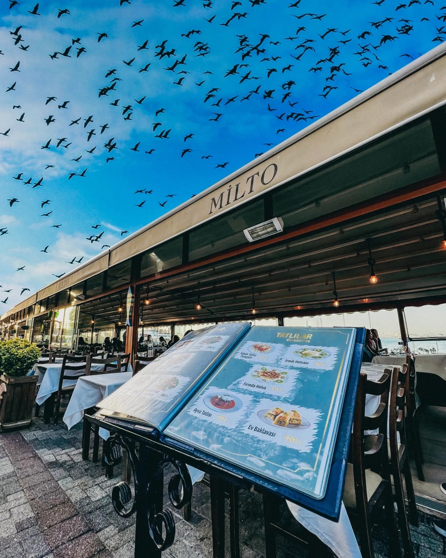 Milto Büyükada restoranının iç mekânı ve atmosferi