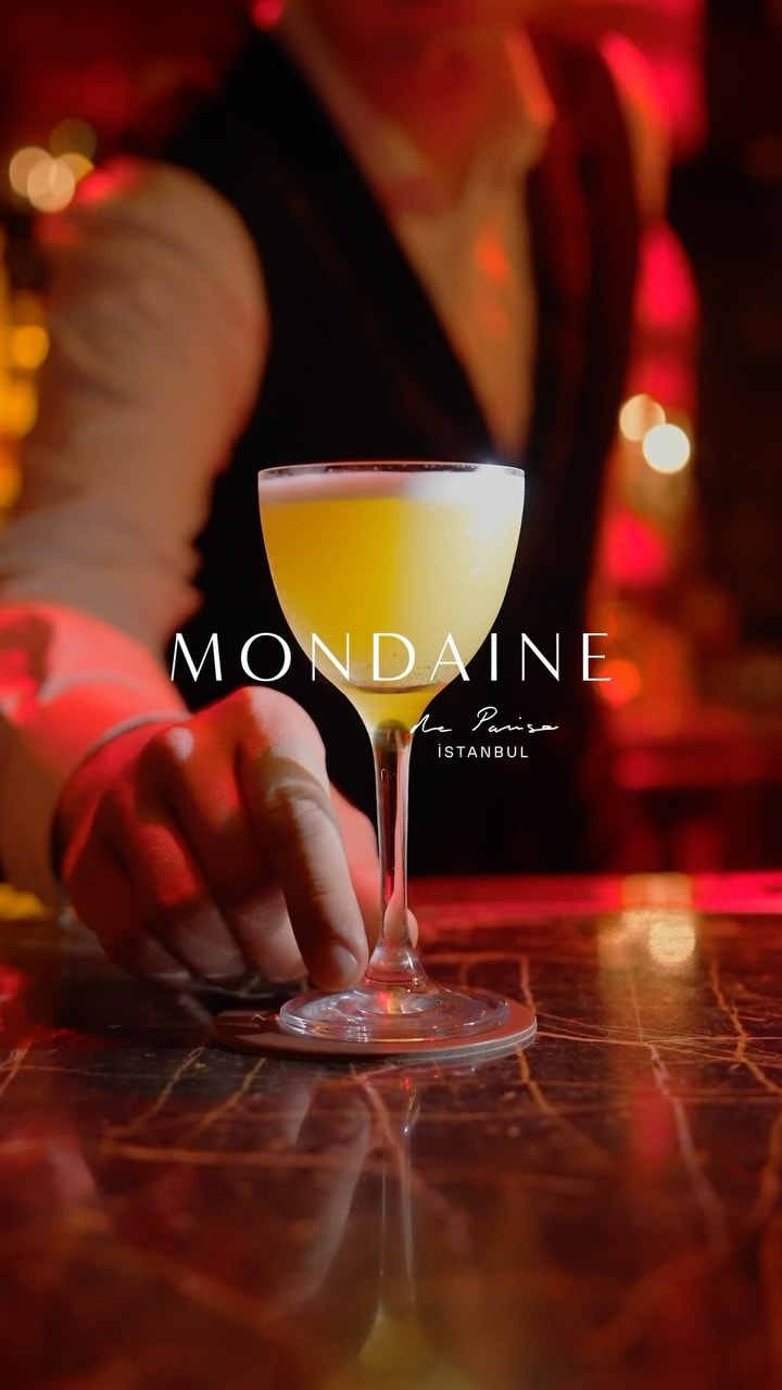 A yellow cocktail ready for evening service at Mondaine de Pariso Istanbul