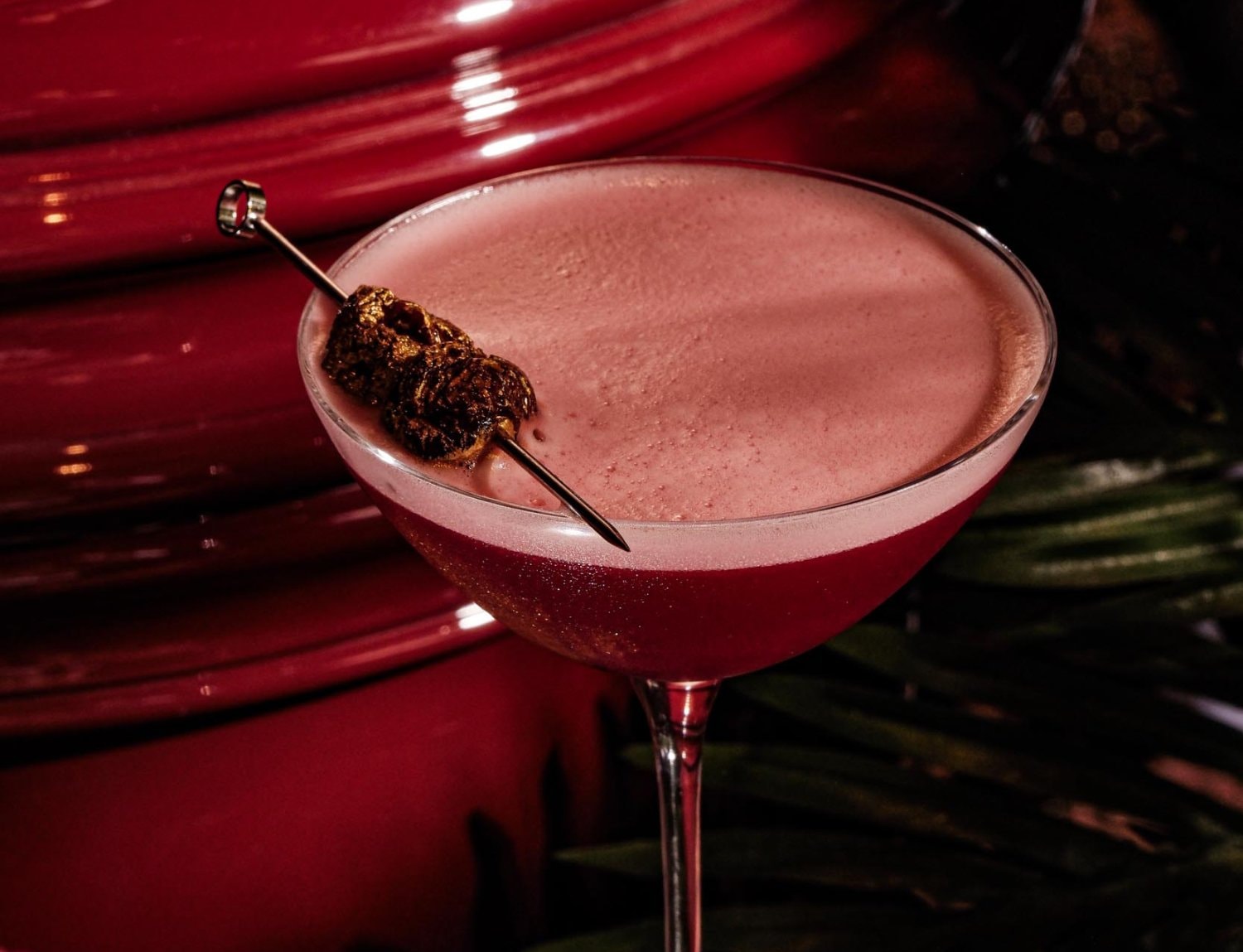 A raspberry-toned signature cocktail at Mondaine de Pariso Istanbul